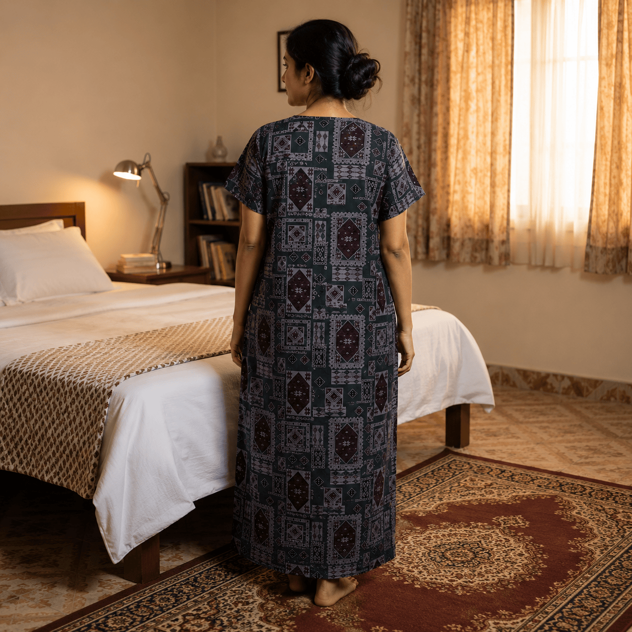 Veni's Rayon Printed Nighty with Elegant Embroidered Neckline – Soft & Comfortable Women's Night Gown XXL OneZeros