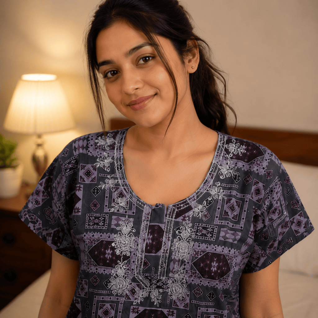 Veni's Rayon Printed Nighty with Elegant Embroidered Neckline – Soft & Comfortable Women's Night Gown XXL OneZeros