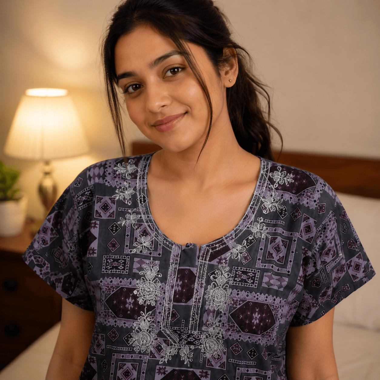 Veni's Rayon Printed Nighty with Elegant Embroidered Neckline – Soft & Comfortable Women's Night Gown XXL OneZeros