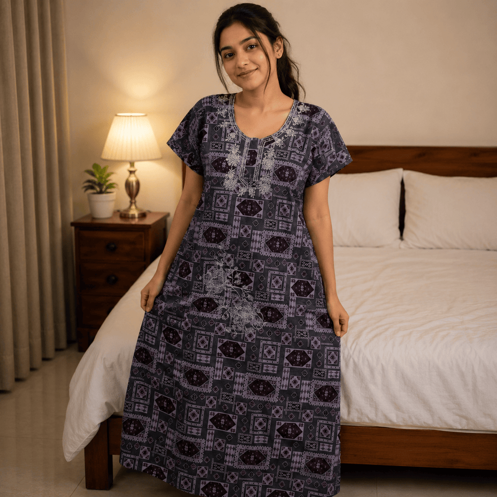 Veni's Rayon Printed Nighty with Elegant Embroidered Neckline – Soft & Comfortable Women's Night Gown XXL OneZeros