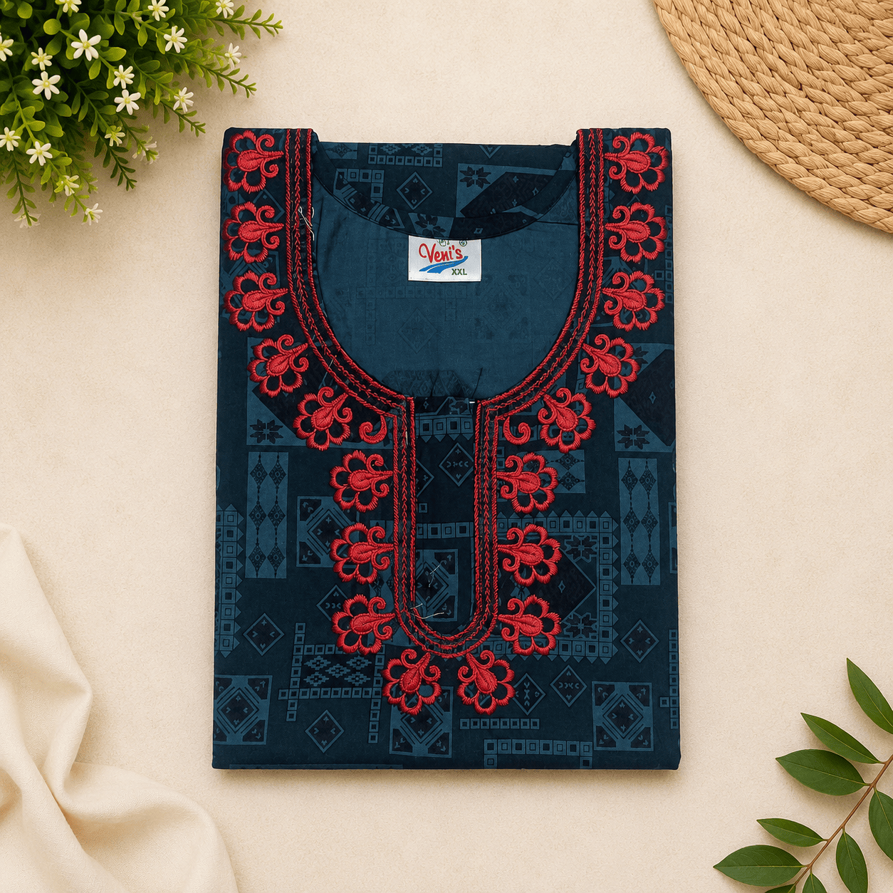 Veni's Rayon Printed Nighty with Floral Embroidery – Soft & Comfortable Women's Night Gown XXL OneZeros