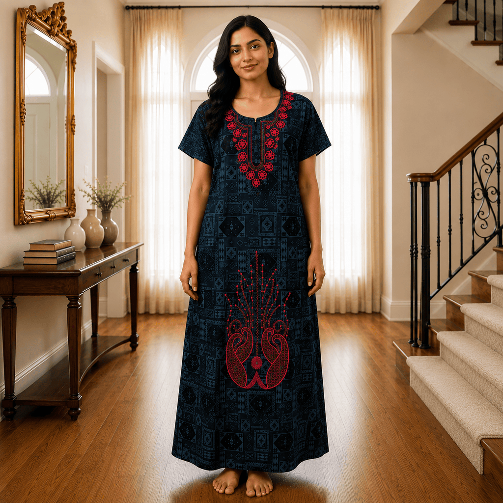 Veni's Rayon Printed Nighty with Floral Embroidery – Soft & Comfortable Women's Night Gown XXL OneZeros