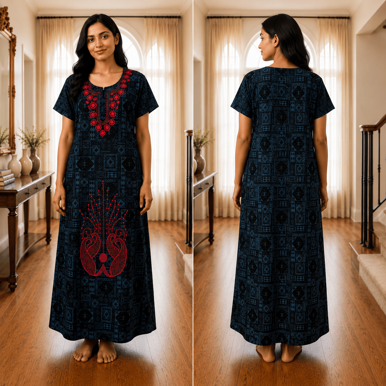Veni's Rayon Printed Nighty with Floral Embroidery – Soft & Comfortable Women's Night Gown XXL OneZeros