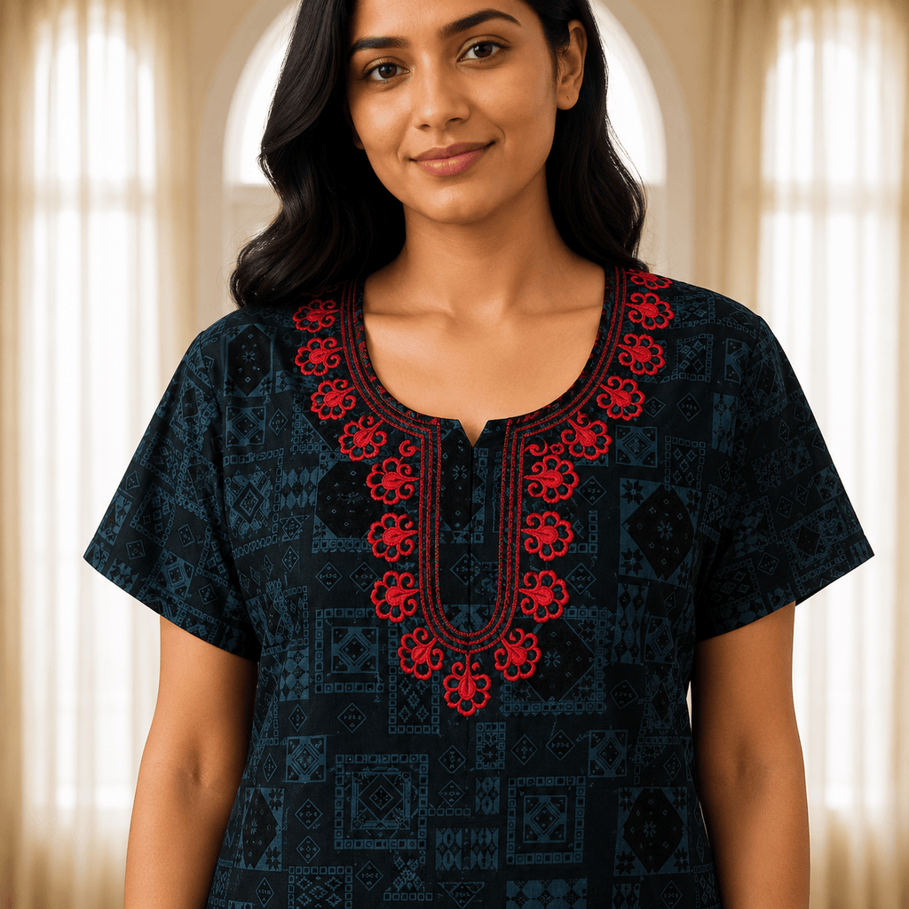 Veni's Rayon Printed Nighty with Floral Embroidery – Soft & Comfortable Women's Night Gown XXL OneZeros