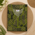 Veni's Women's Cotton Front Zip Printed Nighty – Olive Green & Black Patchwork Design | XL & XXL XXL OneZeros