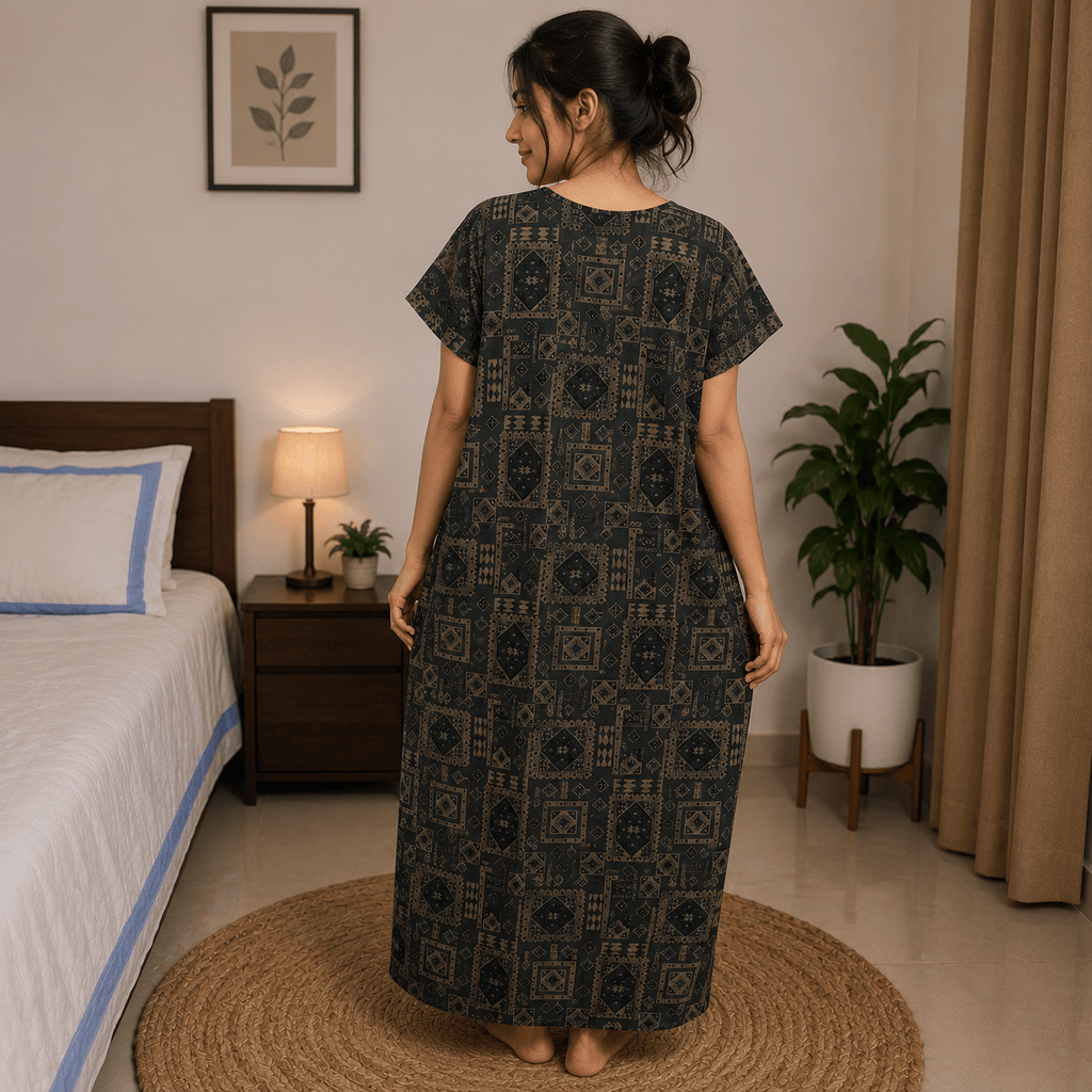 Veni's Women's Rayon Embroidered Printed Nighty with Pocket – Soft Full Length Night Gown OneZeros