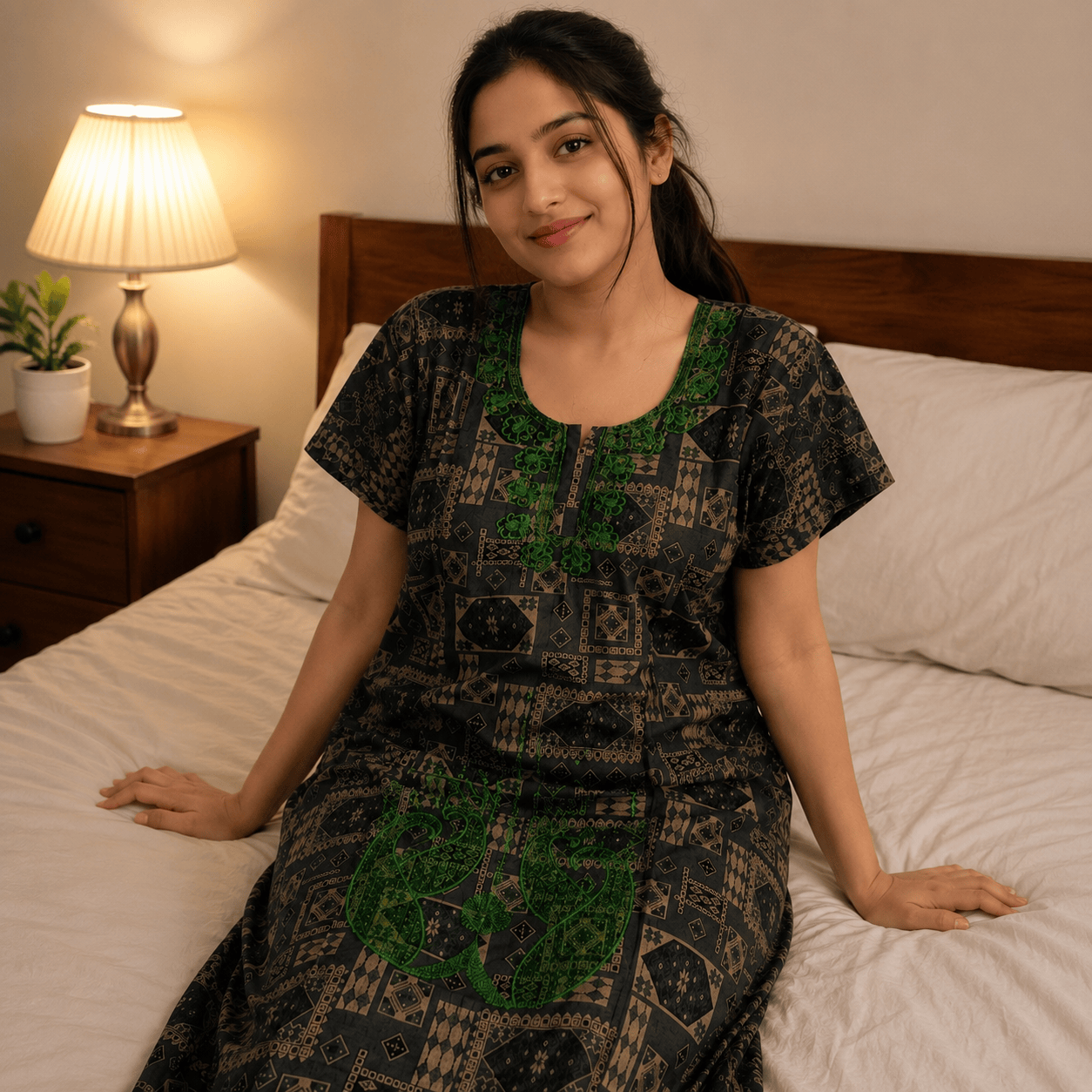 Veni's Women's Rayon Embroidered Printed Nighty with Pocket – Soft Full Length Night Gown XL OneZeros
