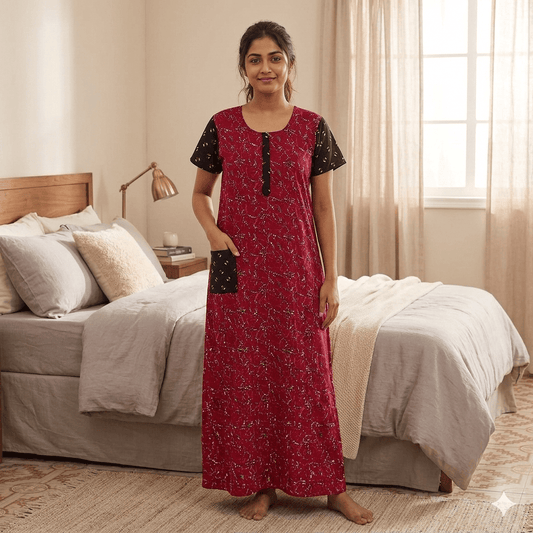 Wine Red with Spray Pattern Nighty Onezeros.in