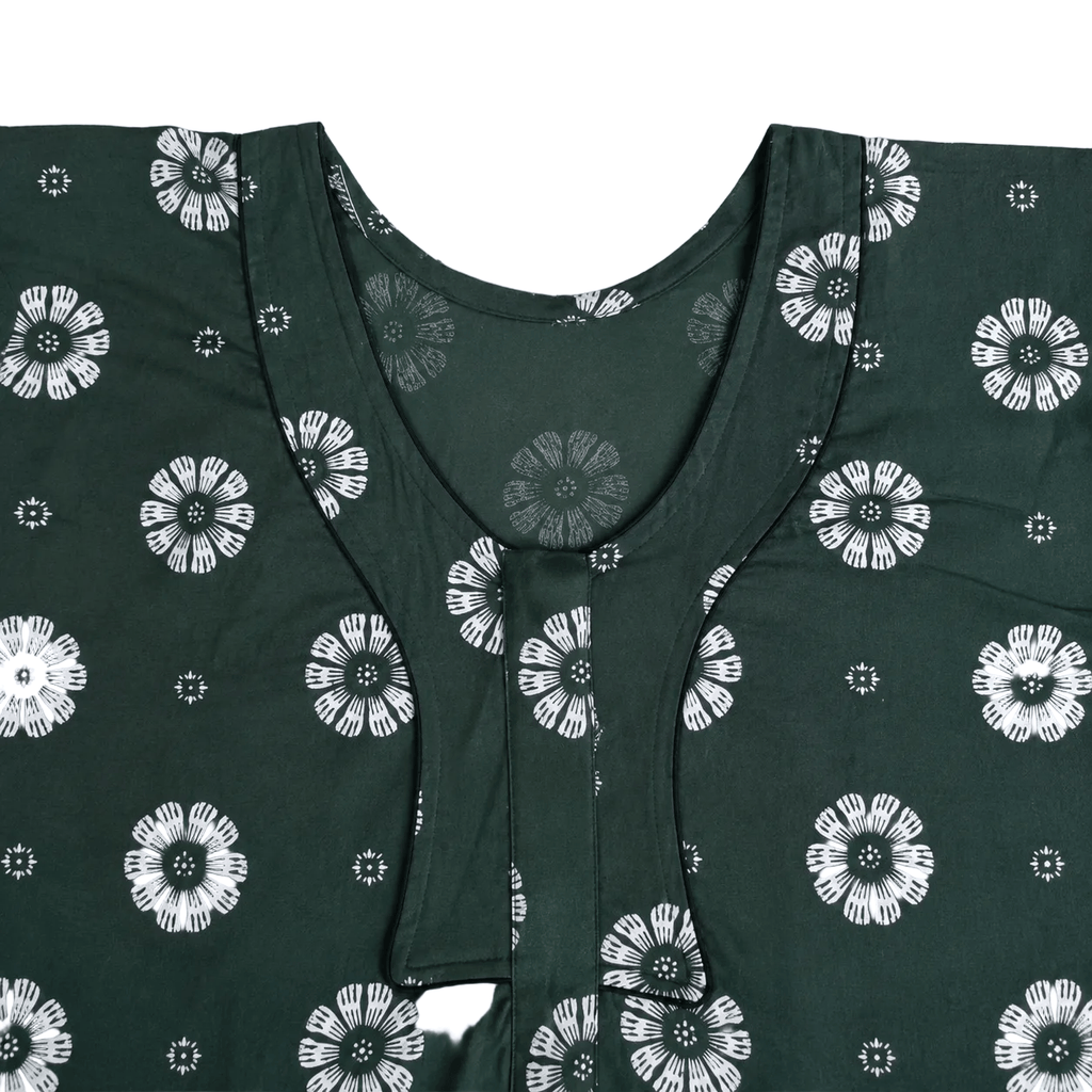 Women's Dark Green Floral Printed Cotton Nighty with Front Pocket – Soft Daily Wear House Dress (XXL) OneZeros