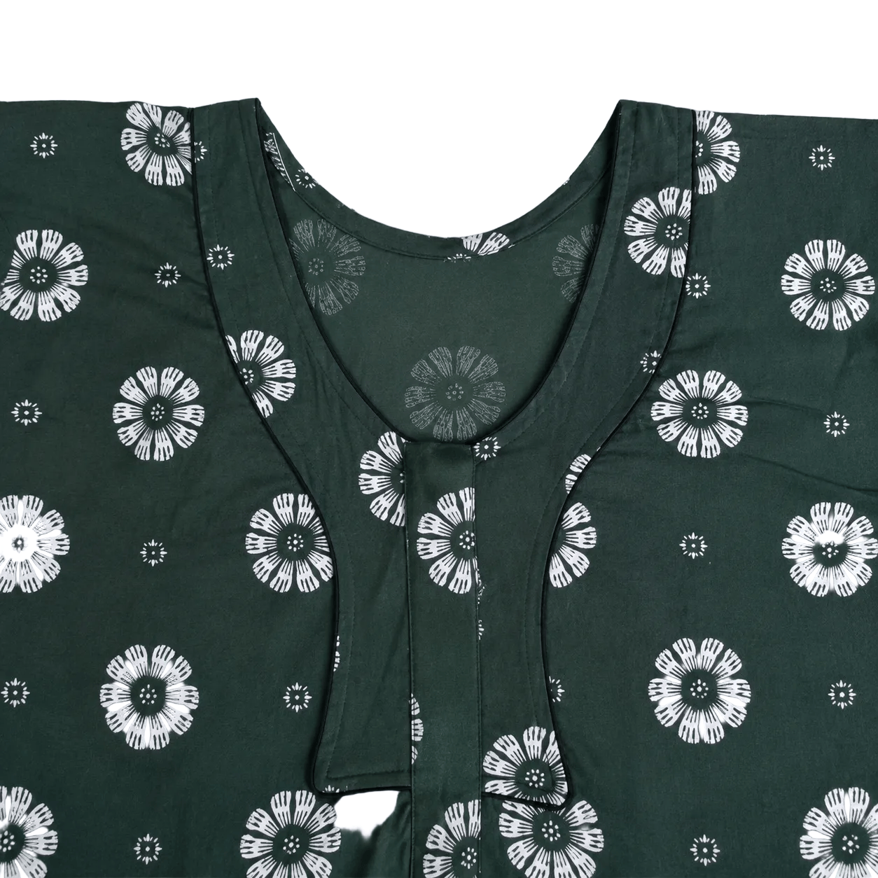 Women's Dark Green Floral Printed Cotton Nighty with Front Pocket – Soft Daily Wear House Dress (XXL) OneZeros