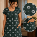Women's Dark Green Floral Printed Cotton Nighty with Front Pocket – Soft Daily Wear House Dress (XXL) OneZeros