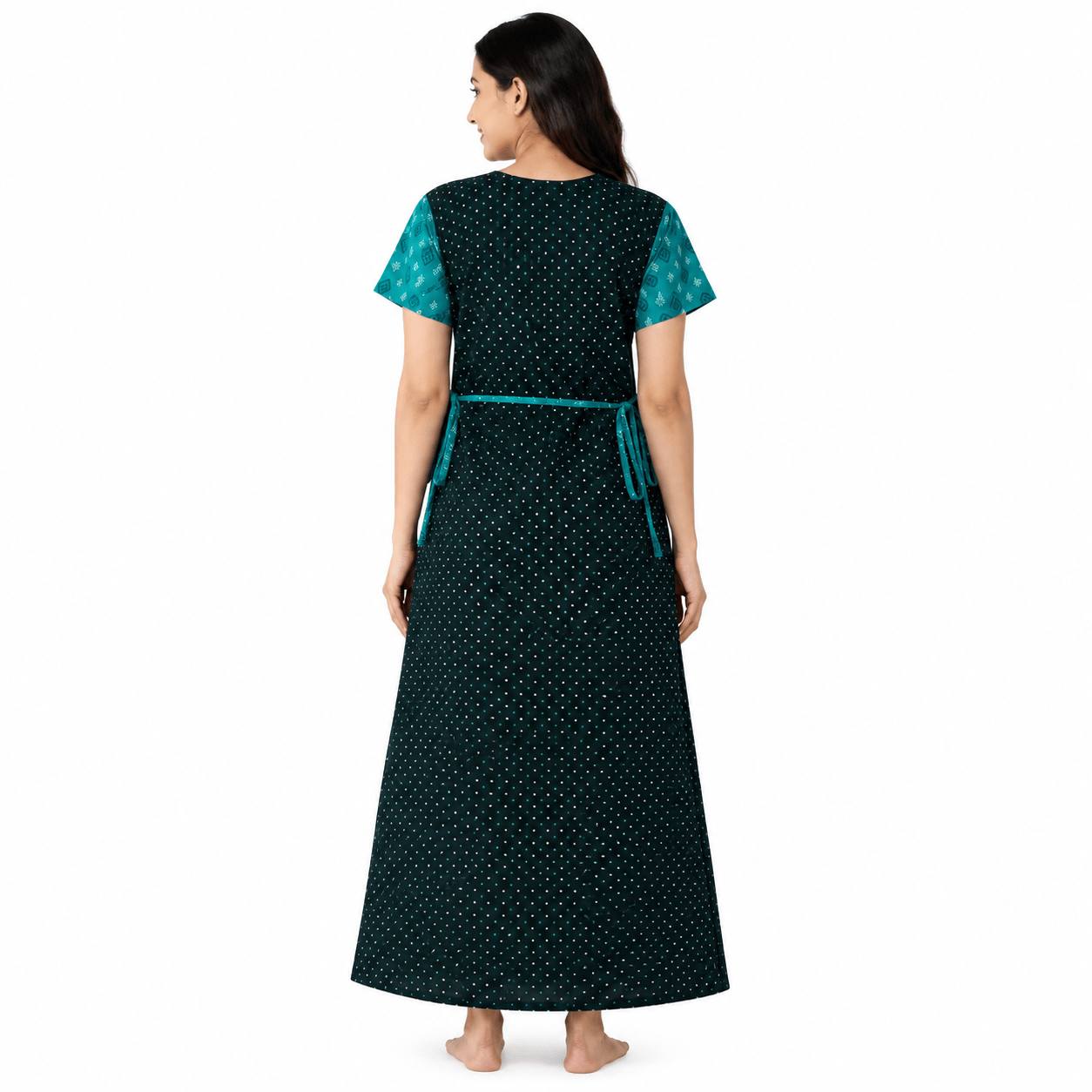 Yoga Cotton Full Open Nighty for Women – Black & Teal Printed Nightwear XL OneZeros