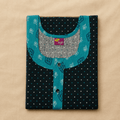 Yoga Cotton Full Open Nighty for Women – Black & Teal Printed Nightwear XL OneZeros