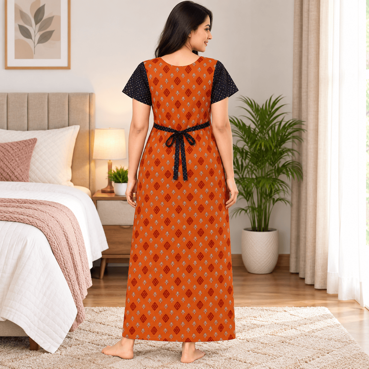 Yoga Cotton Full Open Nighty for Women – Printed Front Open Nightdress OneZeros