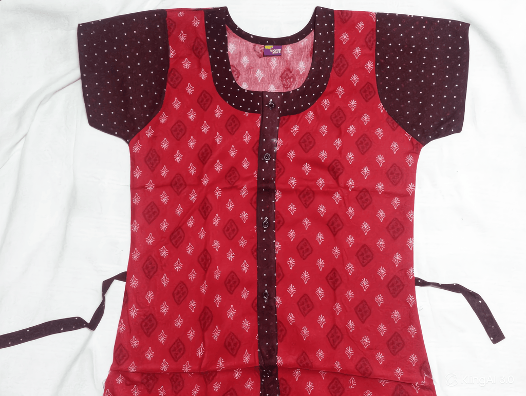 Yoga Cotton Full Open Nighty for Women – Red Printed Nightdress XL OneZeros