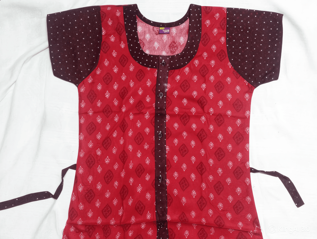 Yoga Cotton Full Open Nighty for Women – Red Printed Nightdress XL OneZeros