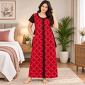 Yoga Cotton Full Open Nighty for Women – Red Printed Nightdress XL OneZeros