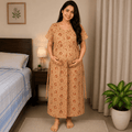 Yoga Orange floral pattern Front Full Open Nighty Onezeros.in