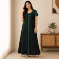 Yoga Women’s Cotton Full Open Nighty – Black & Green Floral Print XXL OneZeros