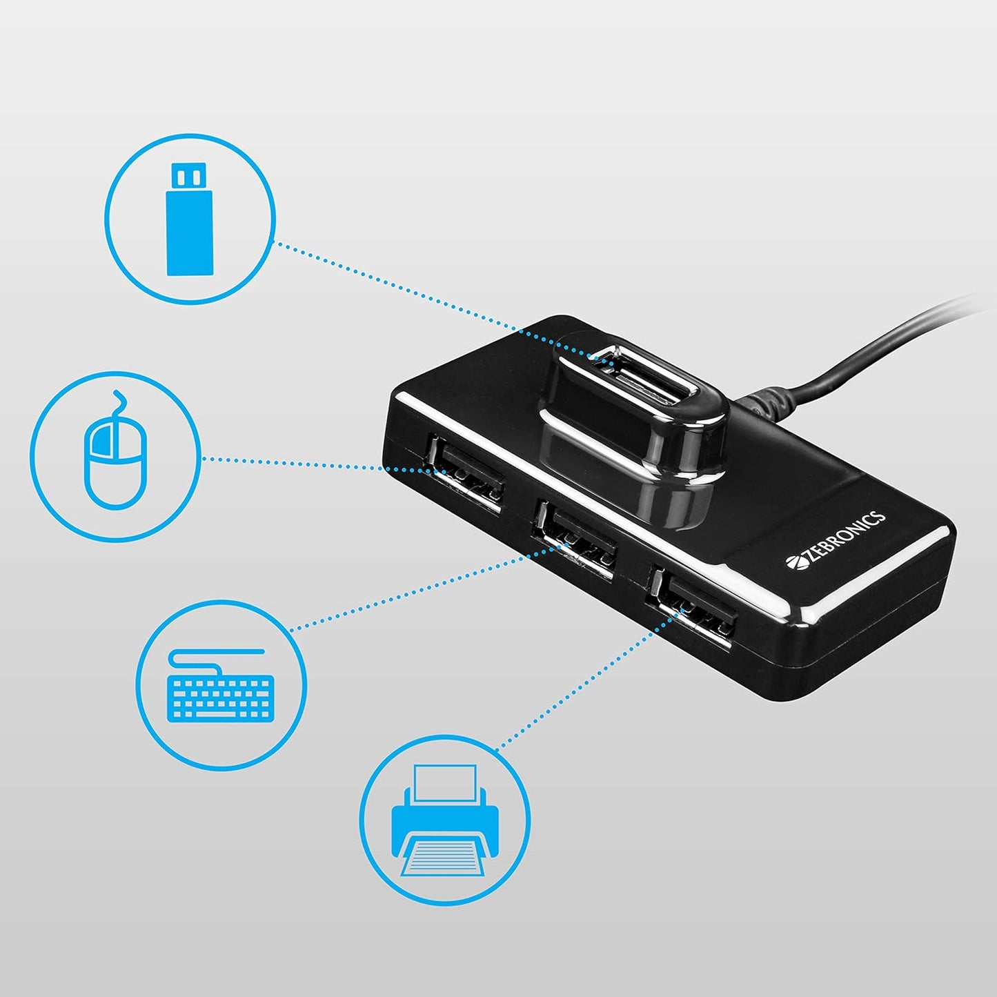 ZEBRONICS Zeb-100HB 4 Ports USB Hub for Laptop, Computers Onezeros.in