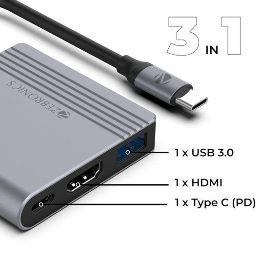 Zebronics ZEB-TA600 Type C Multiport Adapter (USB 3.0 +HDMI + Type C) Onezeros.in
