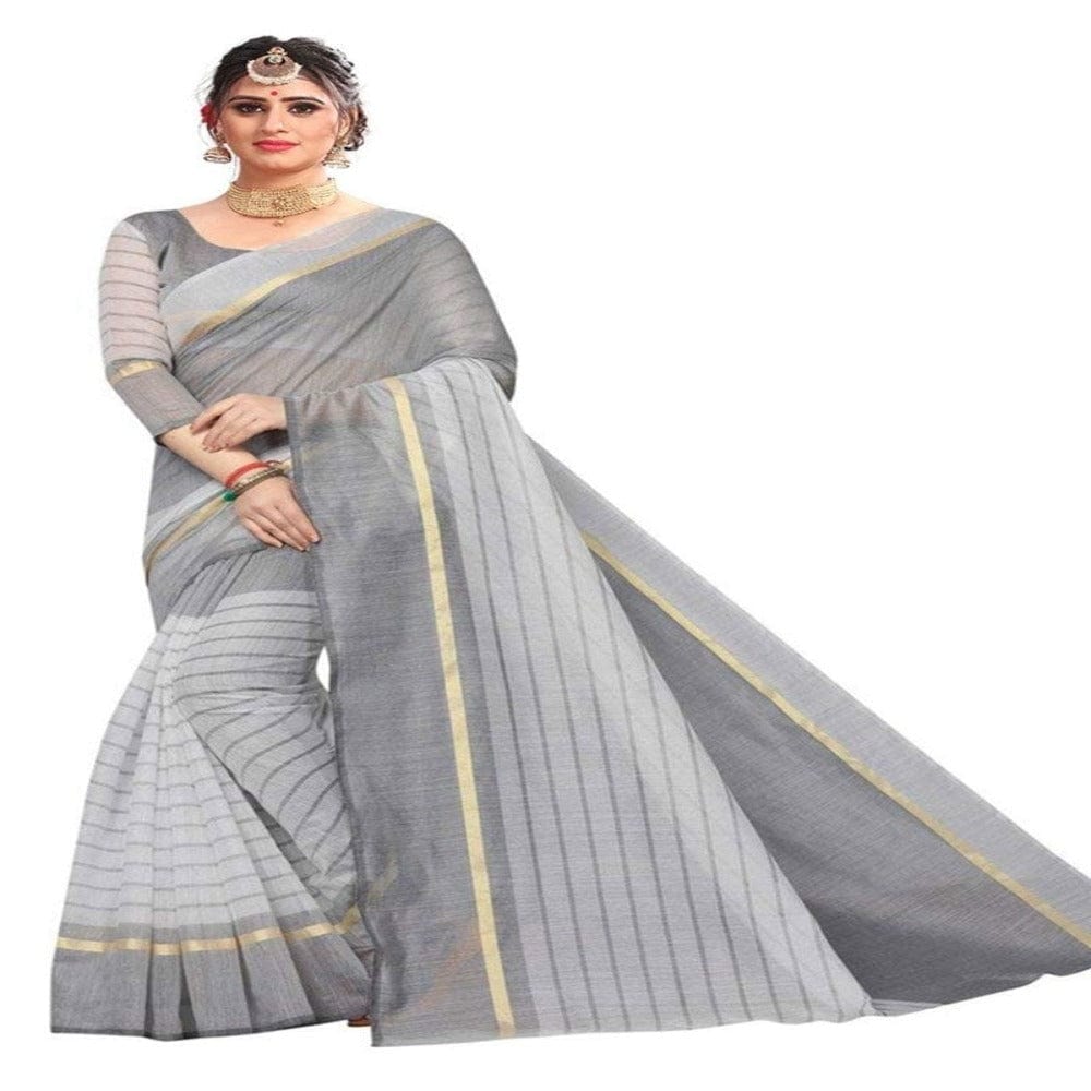 Cotton Printed Fesitve Wear Saree With Blouse Onezeros.in
