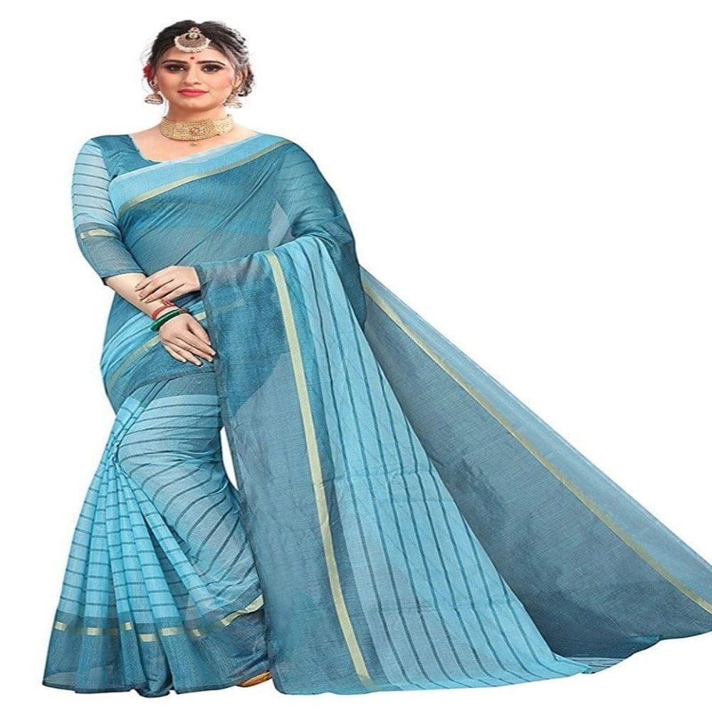 Cotton Printed Fesitve Wear Saree With Blouse Onezeros.in
