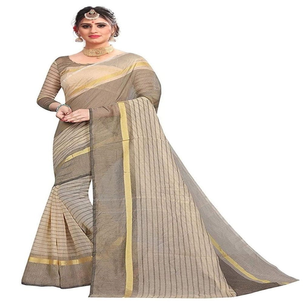 Cotton Printed Fesitve Wear Saree With Blouse Onezeros.in