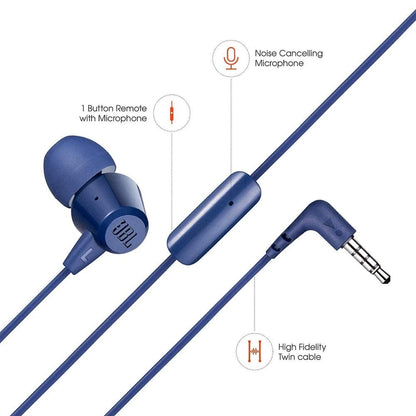 JBL C50HI in-Ear Headphones with Mic Blue JBL