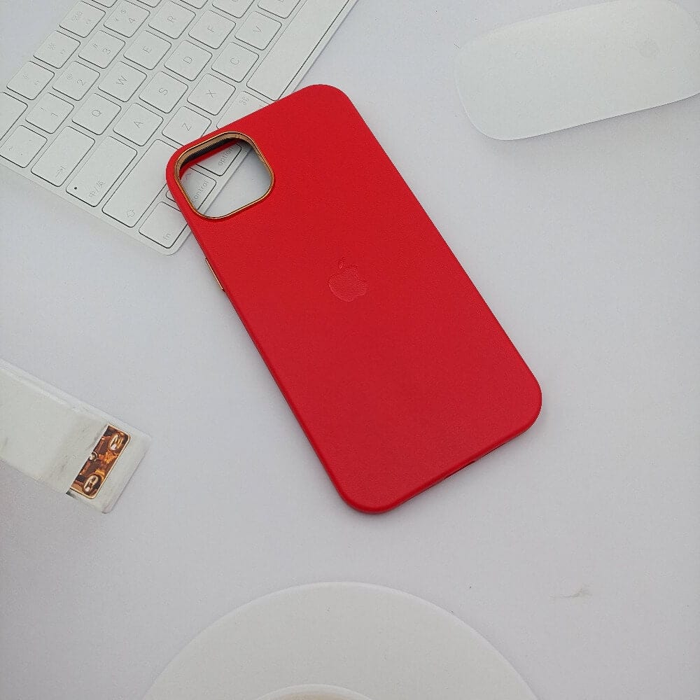 Leather Texture Phone Case for iPhone 13 with Apple Logo Red Onezeros.in