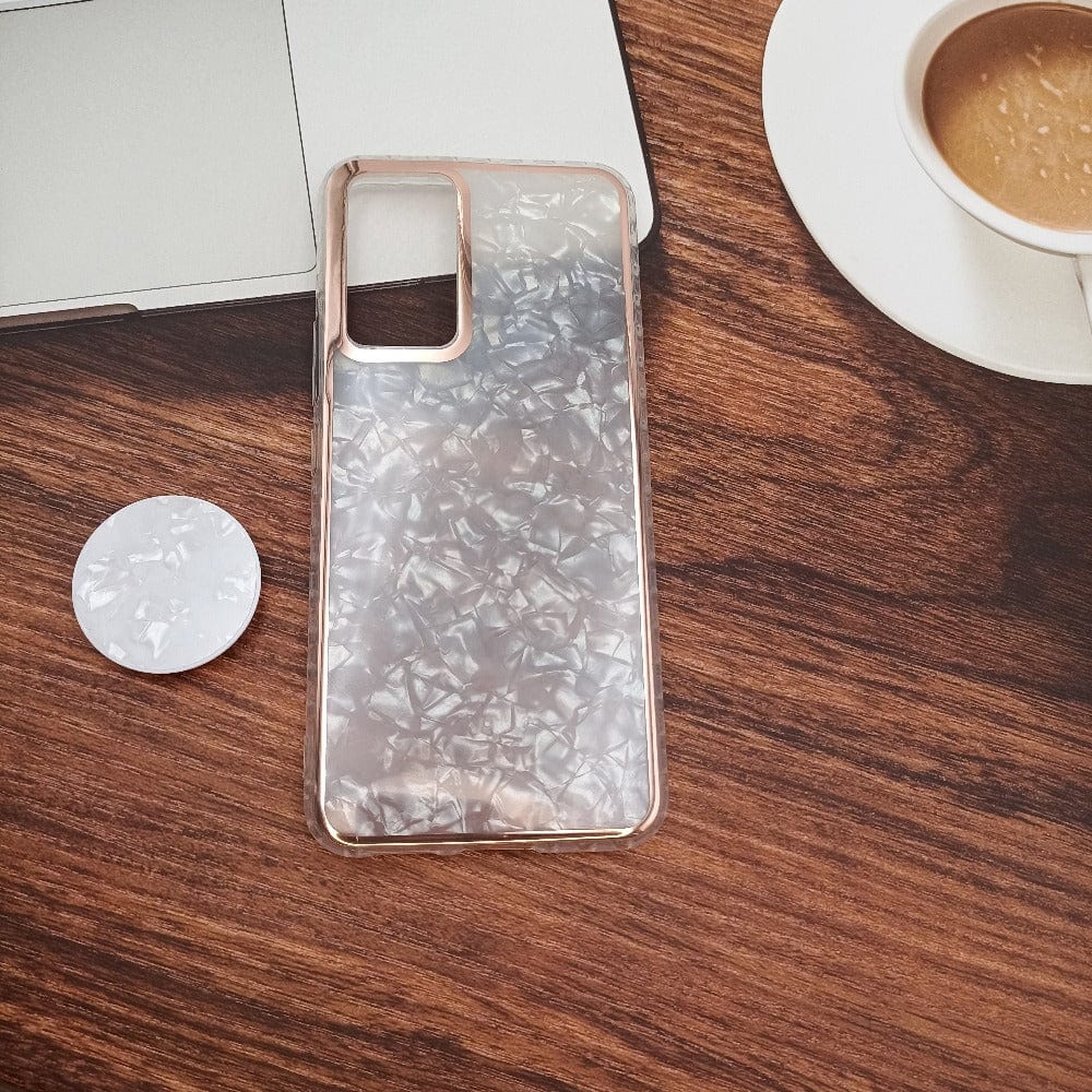 Marble Pattern Back Cover For Vivo V23e 5G Phone Case With Pop Up Holder White Onezeros.in