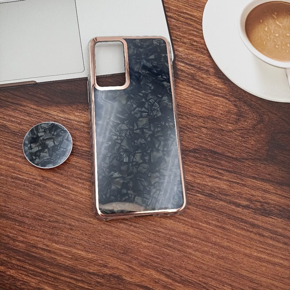 Marble Pattern Back Cover For Vivo V23e 5G Phone Case With Pop Up Holder Black Onezeros.in
