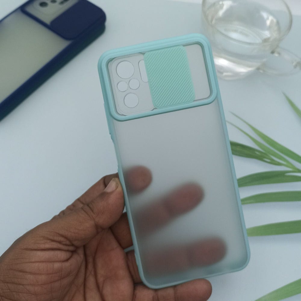 Slide Camera Lens Protection Mobile Phone Case For Redmi Note 10/10s Matte Hard Back Cover Mint Green Onezeros.in