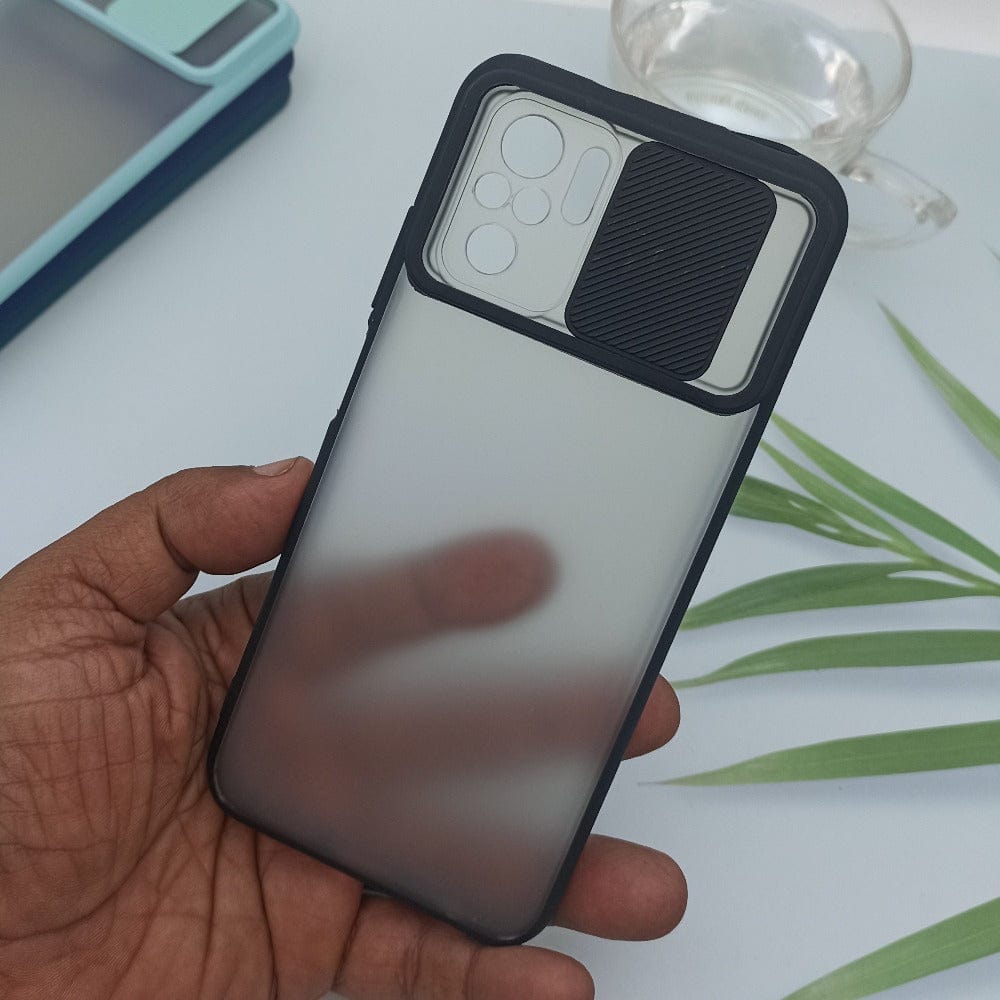 Slide Camera Lens Protection Mobile Phone Case For Redmi Note 10/10s Matte Hard Back Cover Black Onezeros.in