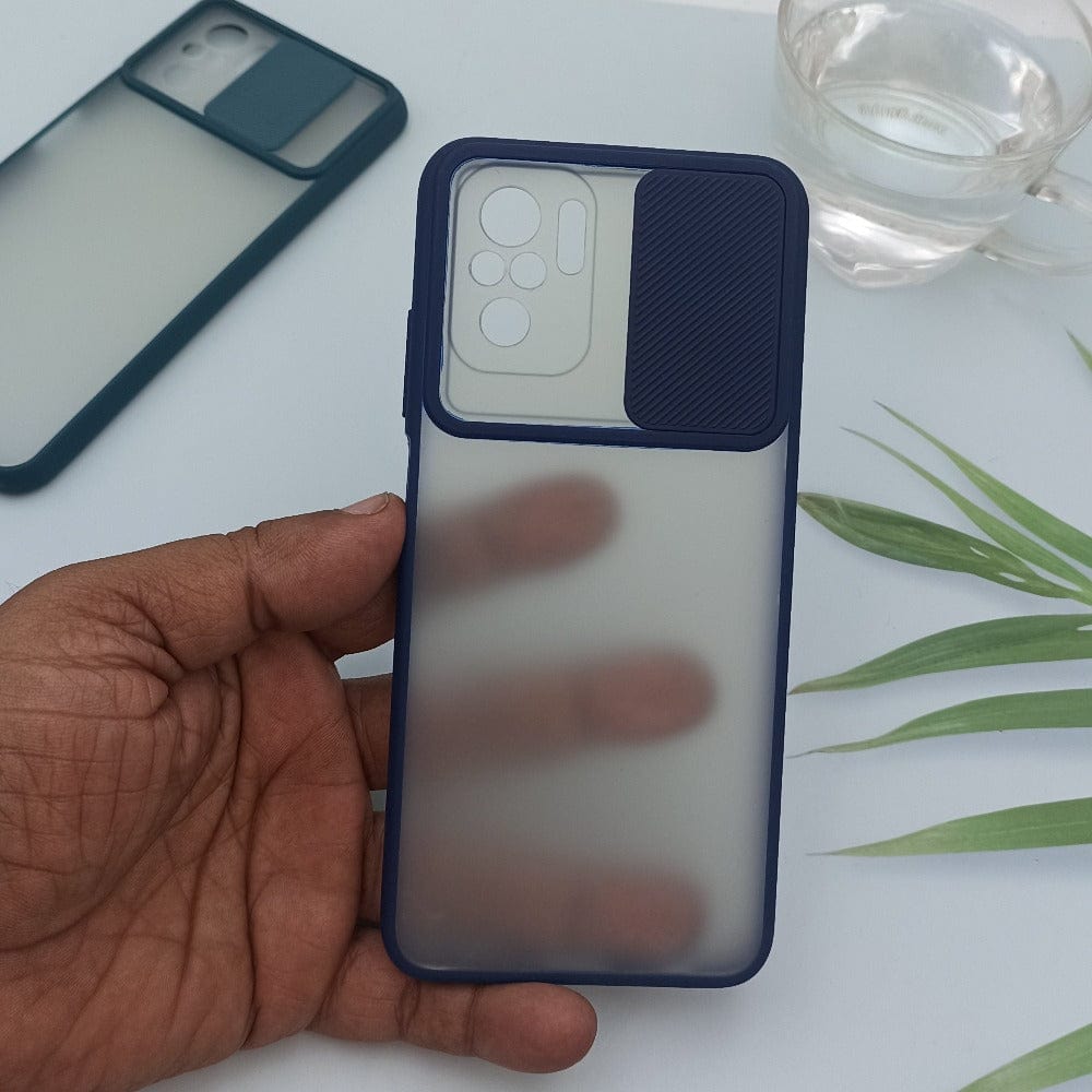 Slide Camera Lens Protection Mobile Phone Case For Redmi Note 10/10s Matte Hard Back Cover Blue Onezeros.in