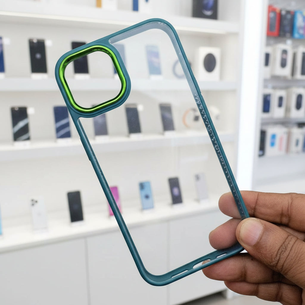 Transparent Design Case For iPhone 12 Electroplating Camera Phone Cover Green Onezeros.in