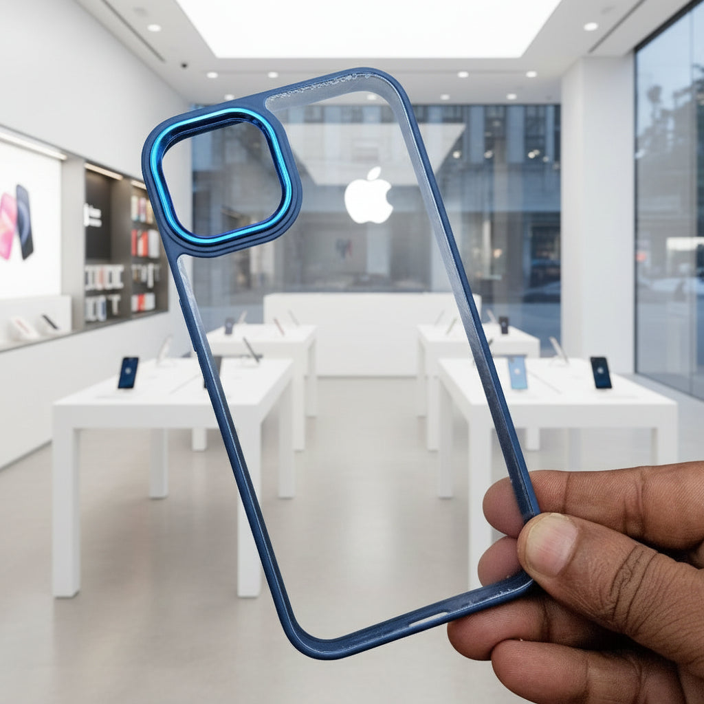 Transparent Design Case For iPhone 13 Electroplating Camera Phone Cover Blue Onezeros.in