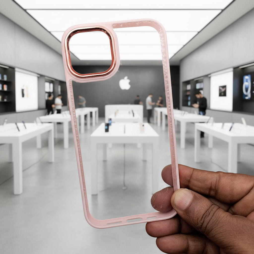 Transparent Design Case For iPhone 13 Electroplating Camera Phone Cover Pink Onezeros.in