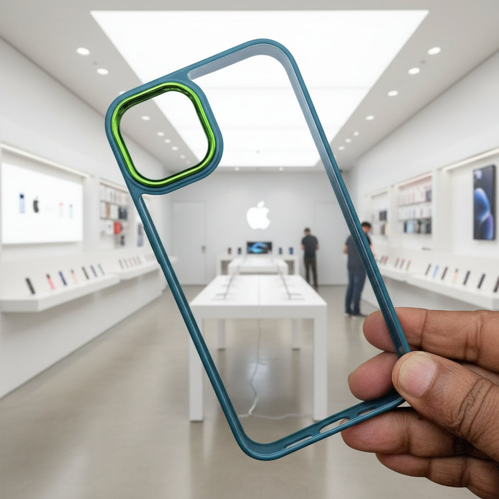 Transparent Design Case For iPhone 13 Electroplating Camera Phone Cover Green Onezeros.in