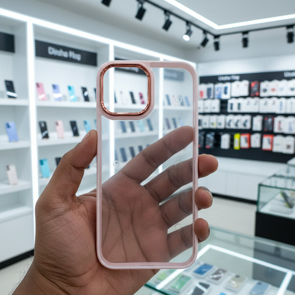 Transparent Design Case For iPhone 13 Pro Electroplating Camera Phone Cover Pink Onezeros.in