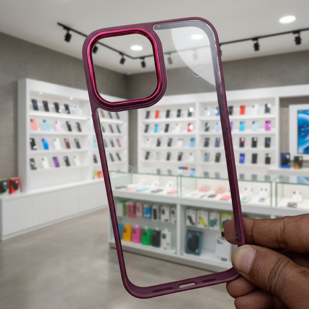 Transparent Design Case For iPhone 13 Pro Electroplating Camera Phone Cover Maroon Onezeros.in