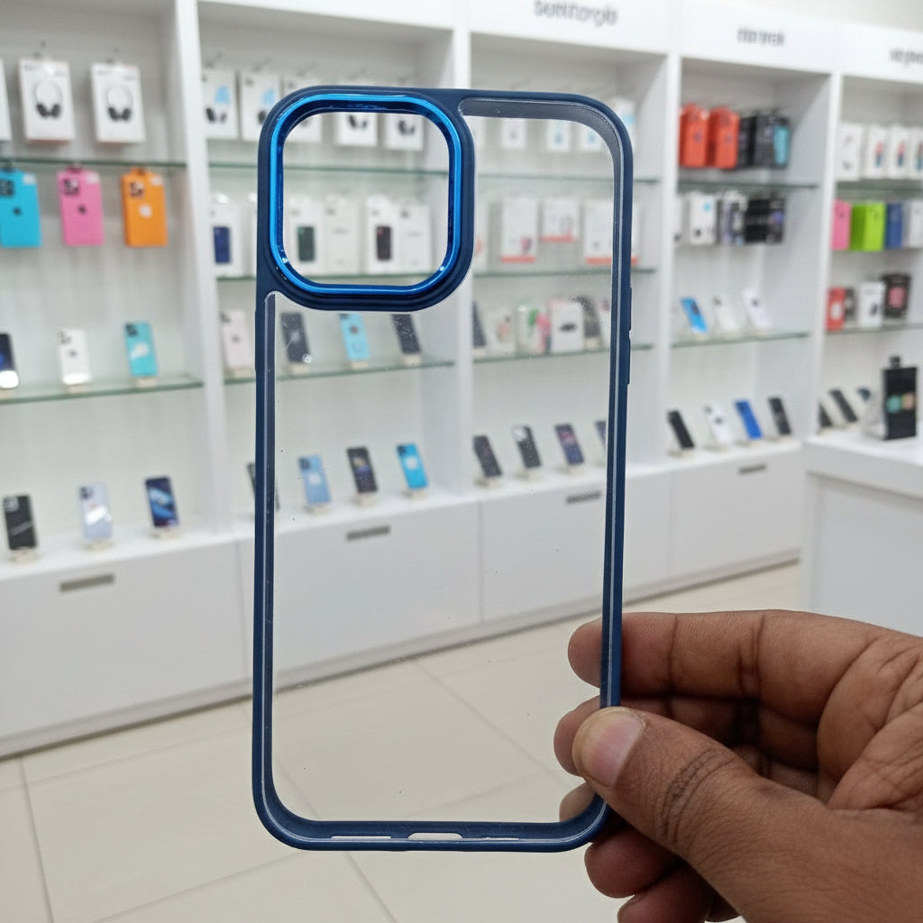 Transparent Design Case For iPhone 13 Pro Max Electroplating Camera Phone Cover Blue Onezeros.in