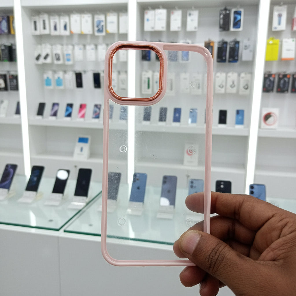 Transparent Design Case For iPhone 13 Pro Max Electroplating Camera Phone Cover Pink Onezeros.in