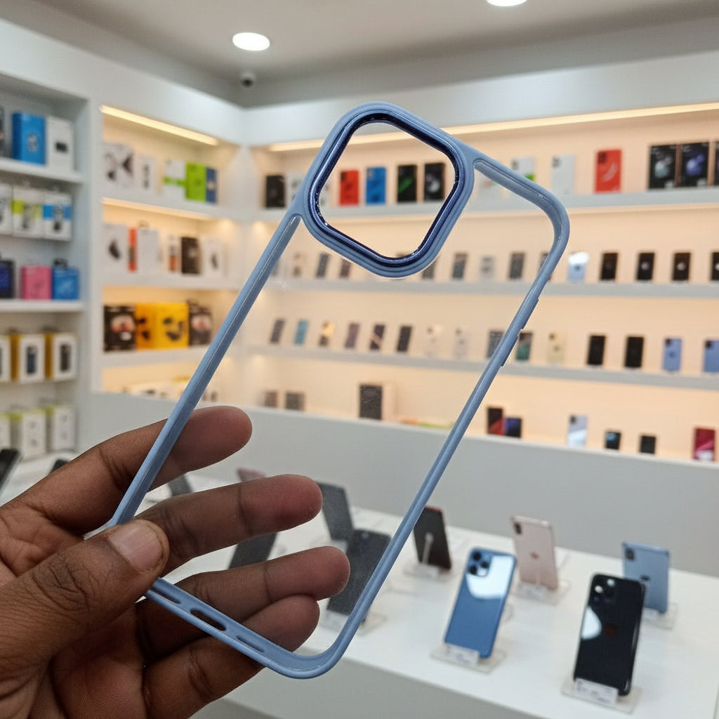Transparent Design Case For iPhone 13 Pro Max Electroplating Camera Phone Cover Cyan Onezeros.in