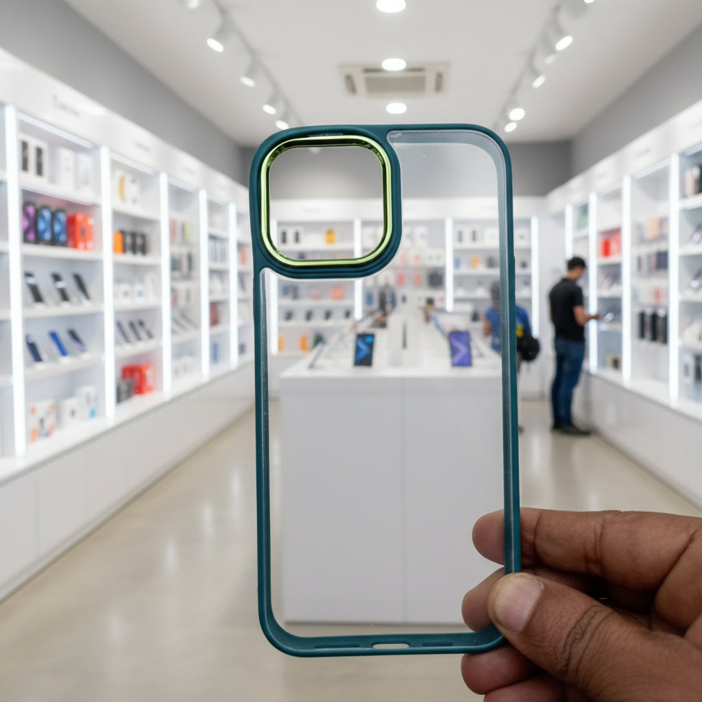 Transparent Design Case For iPhone 13 Pro Max Electroplating Camera Phone Cover Green Onezeros.in