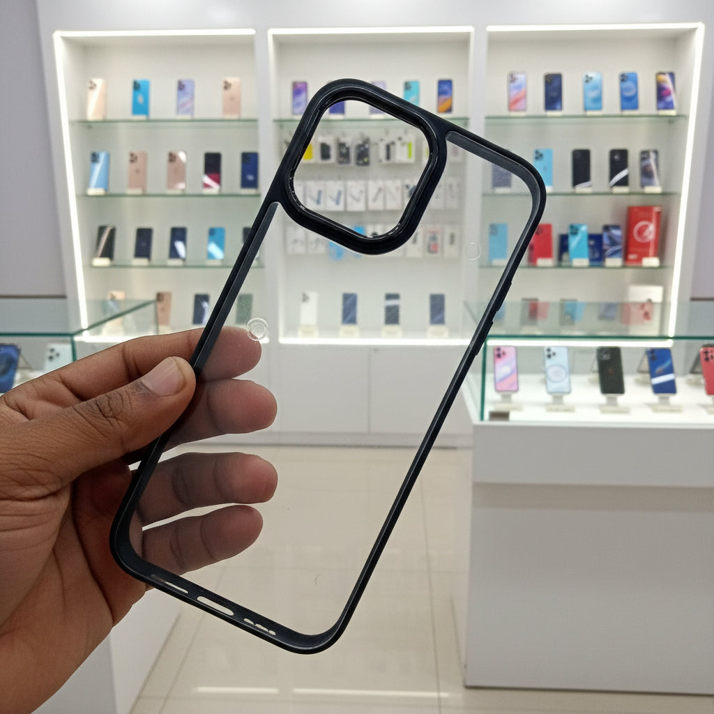 Transparent Design Case For iPhone 13 Pro Max Electroplating Camera Phone Cover Black Onezeros.in