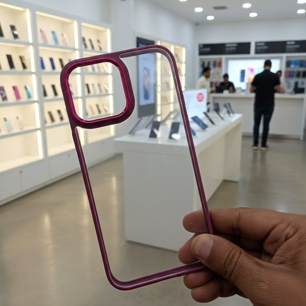 Transparent Design Case For iPhone 13 Pro Max Electroplating Camera Phone Cover Maroon Onezeros.in