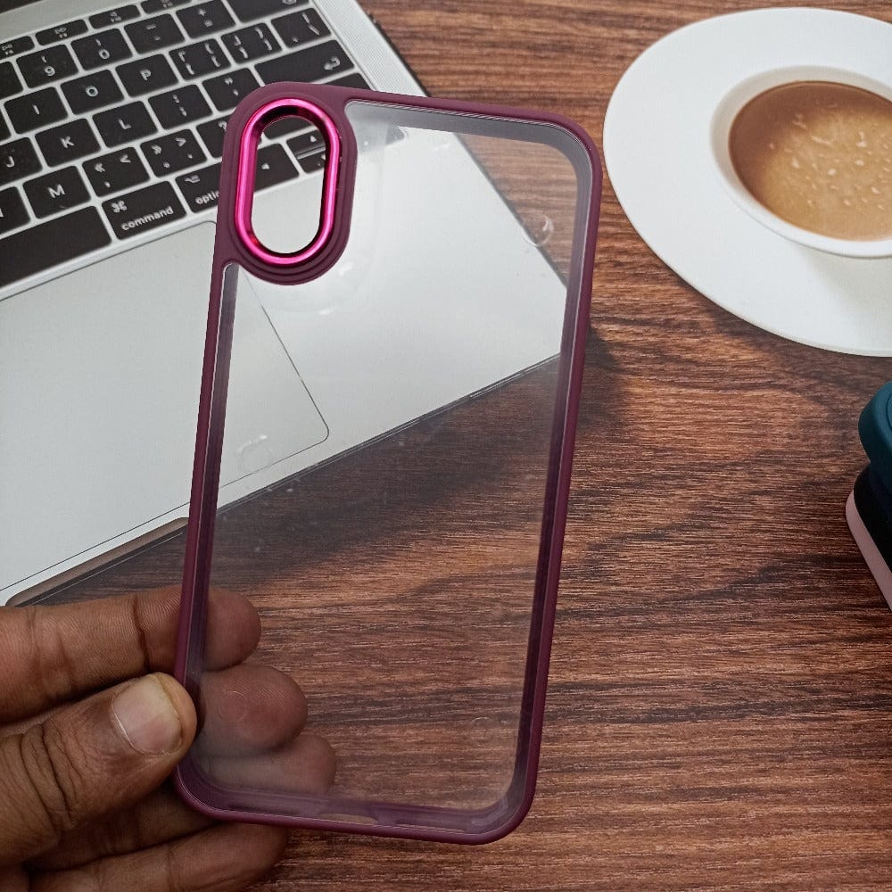 Transparent Design Case For iPhone X Electroplating Camera Phone Cover Maroon Onezeros.in