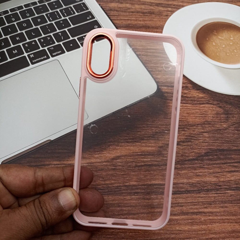 Transparent Design Case For iPhone XR Electroplating Camera Phone Cover Pink Onezeros.in