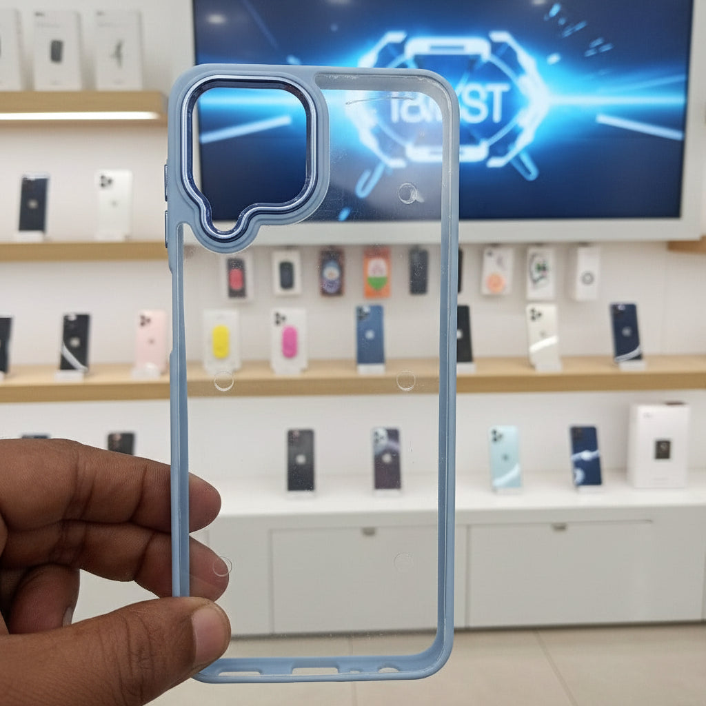 Transparent Design Case For Samsung Galaxy M53 5G Electroplating Camera Phone Cover Cyan Onezeros.in